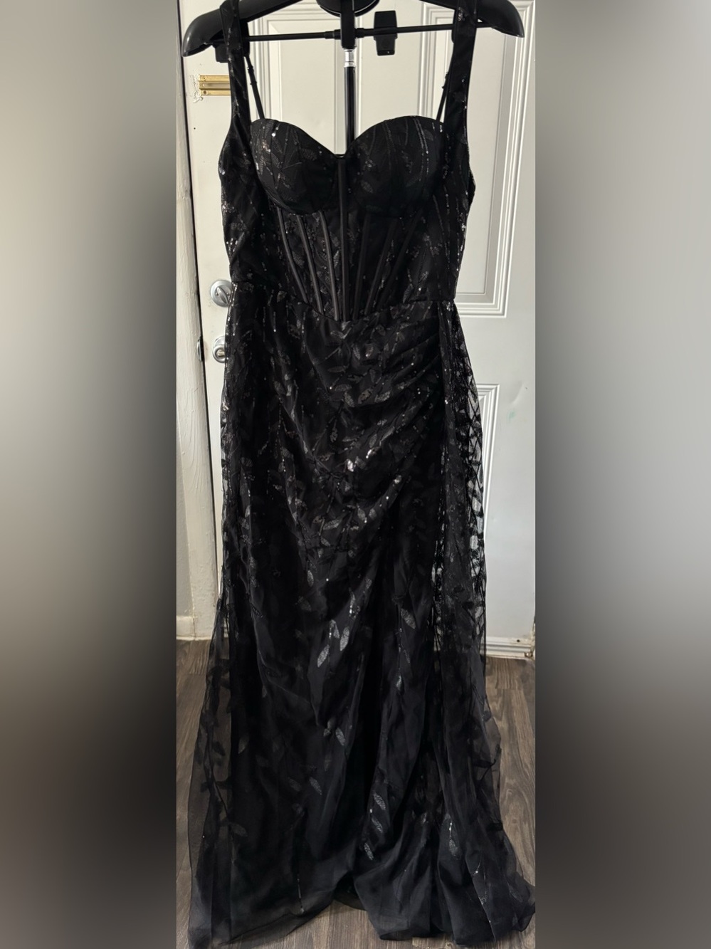 Macy’s Kadyce Black Sequined Corset Maxi Dress with Slit - Size L - Picture 2 of 16
